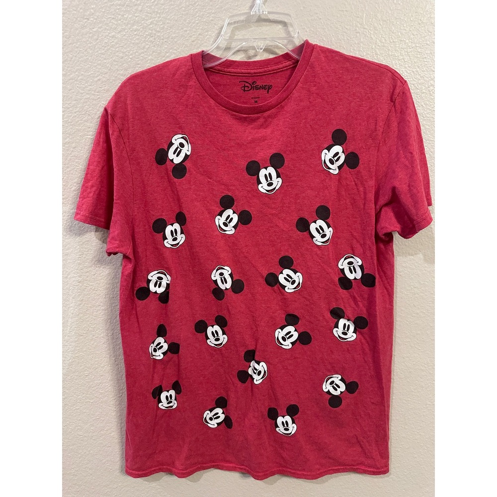 Disney Mickey Mouse Heads‎ Graphic Print Red Heathered T-Shirt - Medium